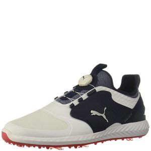 PUMA MENS IGNITE PWRADAPT CAGED DISC GOLF SHOE, PUMA WHITE-PUMA SILVER-PEAC